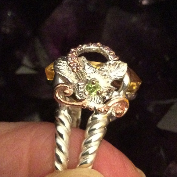 Awe Inspiring 27 CTW Genuine Citrine, Aquamarine & Pink Topaz Ring - Picture 10 of 15